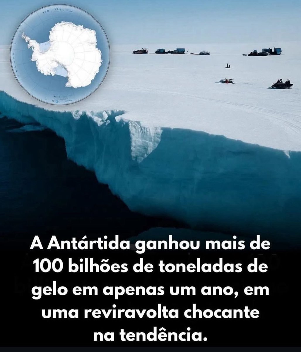teoriadacons's tweet photo. VOCÊ SABIA?

Houve um ganho real e temporário de massa de gelo na Antártida por volta de 2021–2023, da ordem de 100 bilhões de toneladas por ano (ou mais, dependendo do intervalo), medido por satélites GRACE/GRACE-FO. https://t.co/Wx8Q7BkdV3