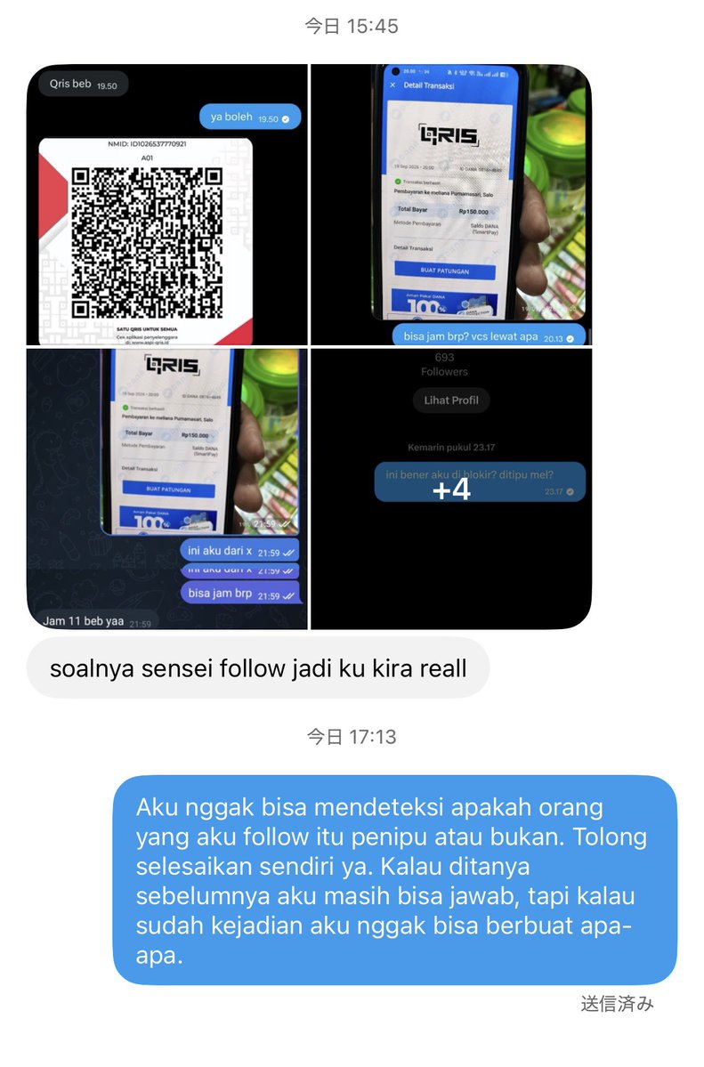 suka2indo's tweet photo. Ada laporan dari seseorang bahwa @SenjaLunaa09 itu penipu, tapi hanya karena aku follow akun tersebut bukan berarti aku bisa memastikan apakah akun itu asli atau tidak. Tolong tangani dengan tanggung jawab masing-masing ya. Semuanya mohon pengertiannya🙏🏻🙇🏻‍♂️ https://t.co/qxA8aIPtDQ