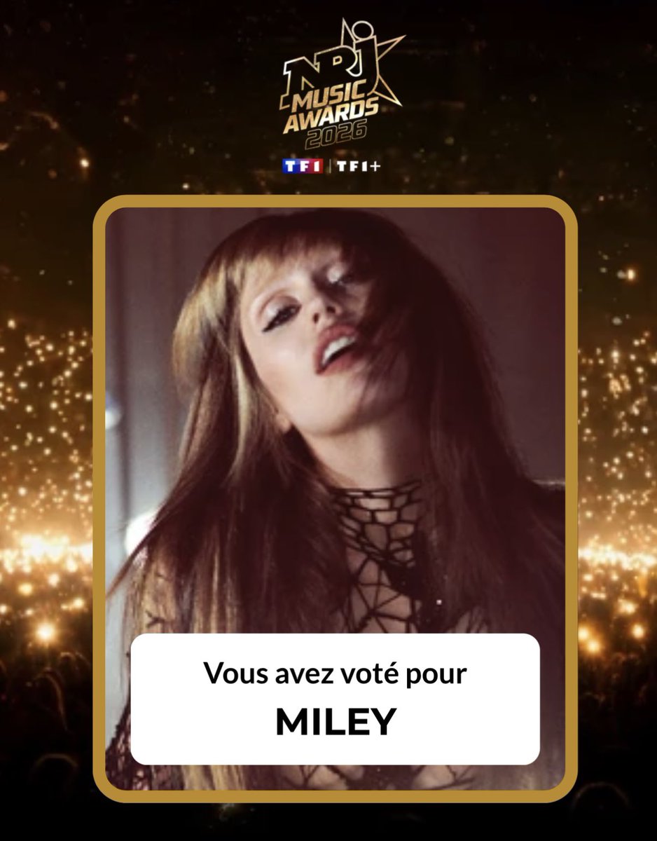 MileySource_FR's tweet photo. 🗳️ N’oubliez pas de voter chaque jour pour Miley dans la catégorie Hit International aux NRJ Music Awards !

🔗 https://t.co/BC07gpFeYs https://t.co/lq8aEGTJLW