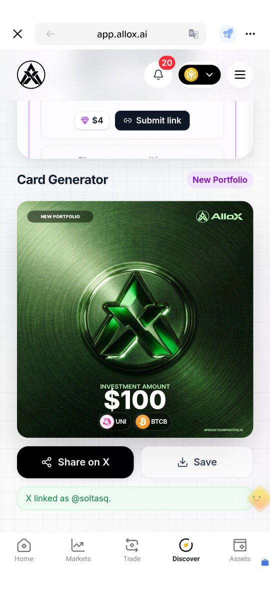 soltasq's tweet photo. Just proved my portfolio on @alloxdotai 🚀
https://t.co/hdILahpqMW
#ProveYourPortfolio #AlloX https://t.co/TX11YSVQw5