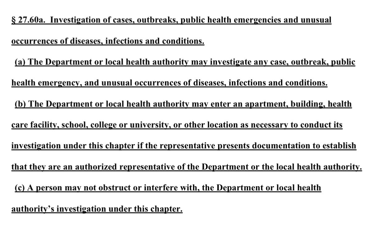 PAKAG2020's tweet photo. Comments on Shapiro’s DOH rewrite close tomorrow.
This is the proposed text. § 27.60a.

Email both before Monday: RA-DHCHAPTR27PROPREG@pa.gov
irrc@irrc.state.pa.us
Subject: Rulemaking #10-242: Communicable and Noncommunicable Diseases; IRRC #3490 https://t.co/sjJwsiphDT