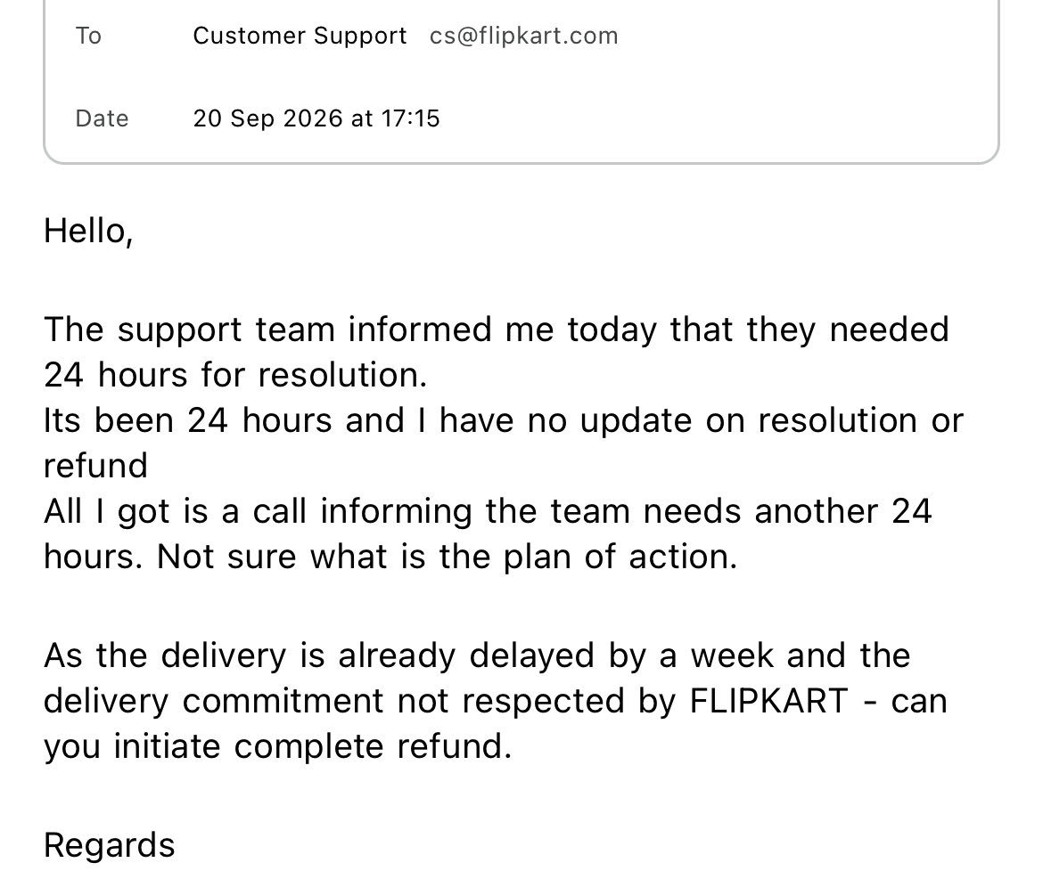 namesake_pandit's tweet photo. @flipkartsupport @flipkartsupport asked me for 24 hours for a resolution to be provided. Its been 24-hours and no resolution in place.
Can we do initiate cancellation of the order with complete refund as your logistics team is reluctant to deliver the order.
@Flipkart @jagograhakjago https://t.co/A7GXx44zyX
