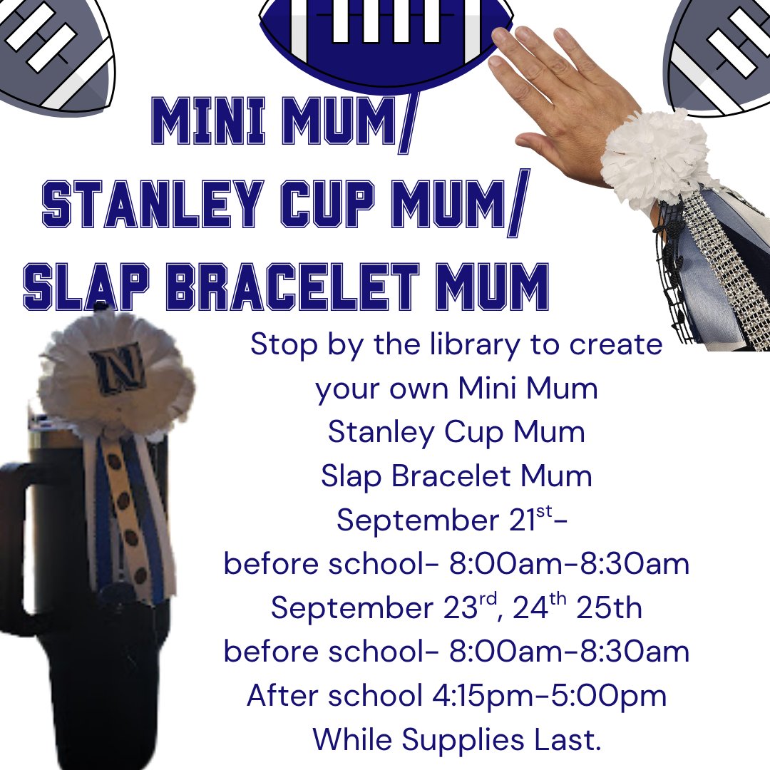 NimitzLibrary's tweet photo. Hey @nimitzvikings the library will be hosting a mini mum station! Before school Monday/Wednesday/Thursday/Friday #homecoming https://t.co/GmF2OlHuag