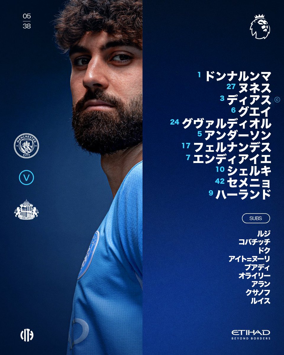 ManCityJP's tweet photo. 今日のスタメンはこちら👊 https://t.co/TmIO4ZrSAK