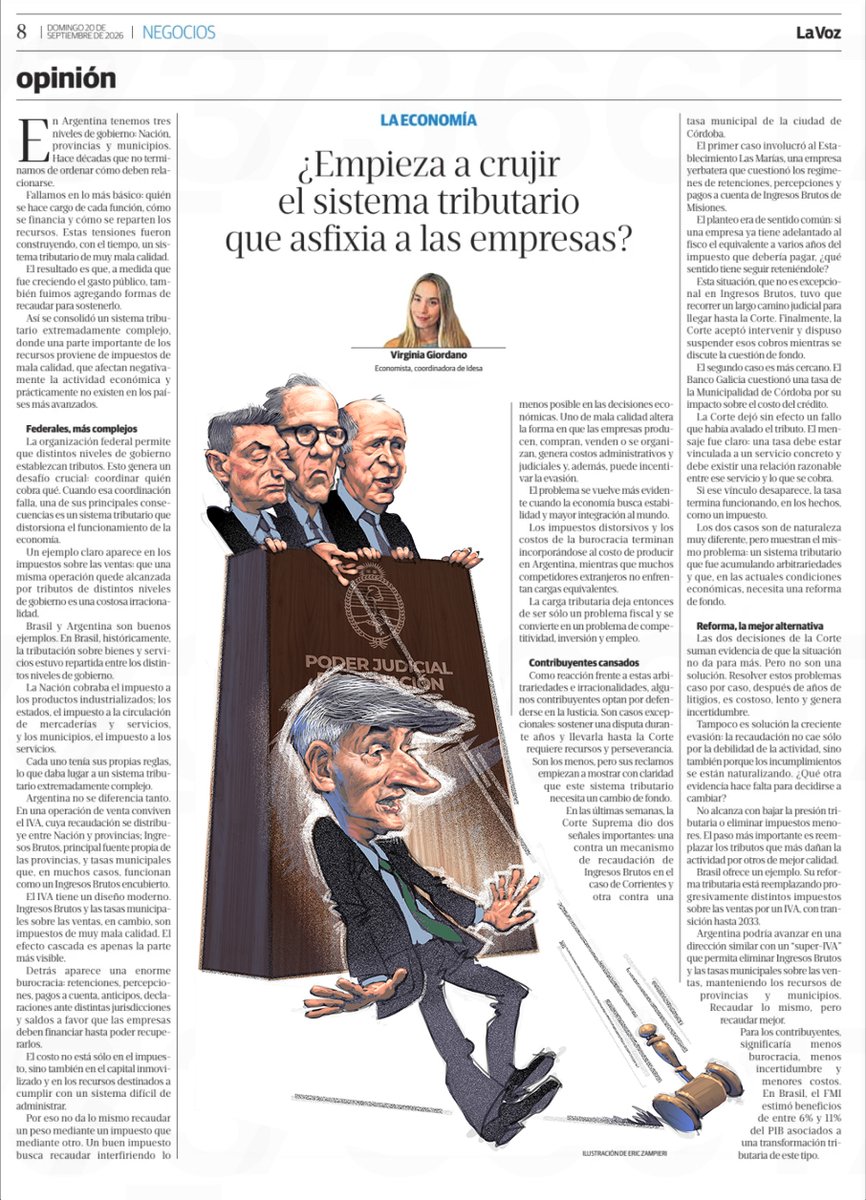 EricZampieri's tweet photo. Ilustración para @LAVOZcomar
Con @CorteSupremaAR y @PasseriniOk
Por @vicugiordano
Lic. en Economía, @UNC_AR. Master in Economics,
@Uva_Amsterdam. Economista en @IDESAar
«El poder judicial no debe legislar ni ejecutar; debe juzgar»
Montesquieu

#politiccartoon #humorpolítico https://t.co/D4jOlaJTDG