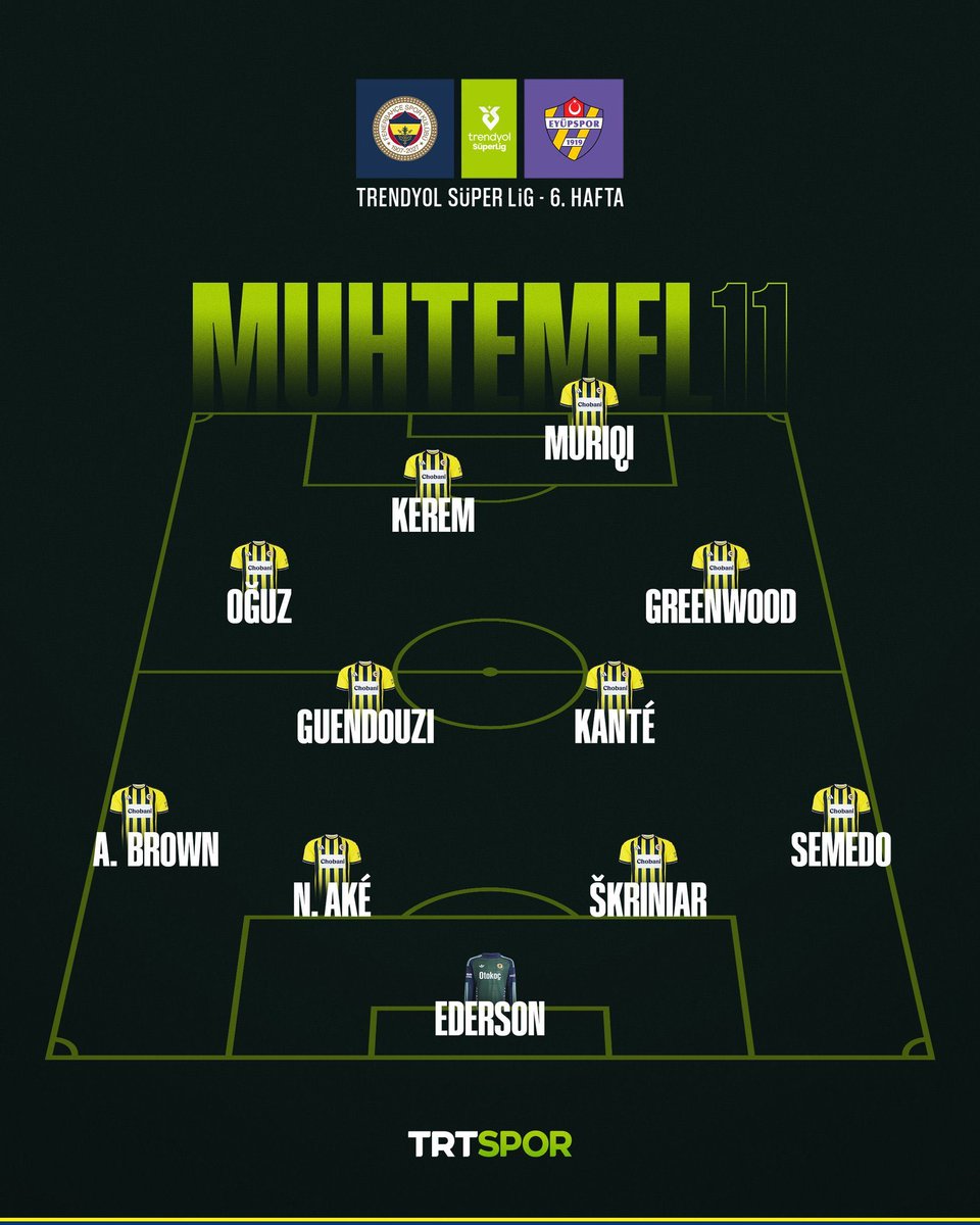 SporBay's tweet photo. 🅱️ Fenerbahçe’nin Eyüpspor karşısındaki muhtemel 11’i. (TRT Spor) https://t.co/jHrw9TnbZN