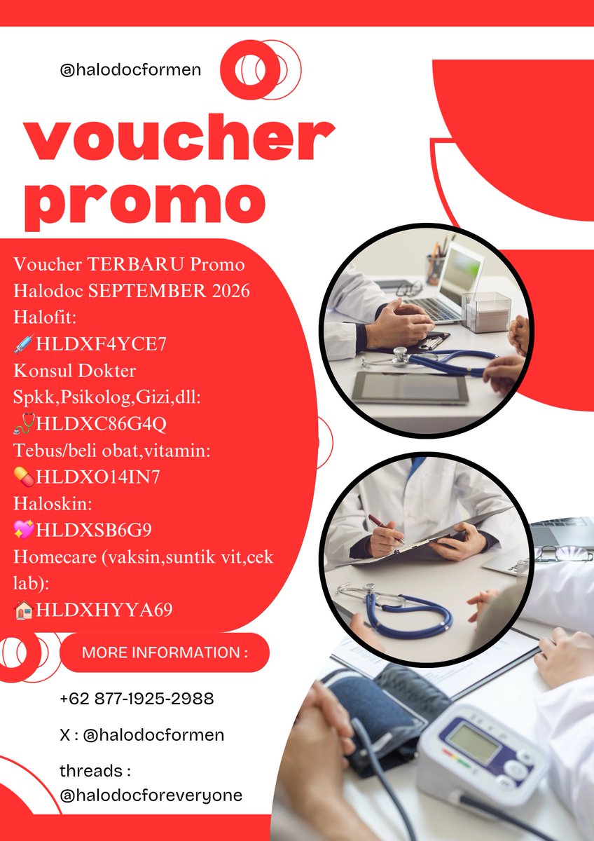 halodocformen's tweet photo. GUYS.. Voucher TERBARU Promo Halodoc SEPTEMBER 2026 π#VoucherHalodocSeptember2026 #KuponHalodocHariIni2026 #kodepromohalodoc #diskonhalodochariini #kodehalodochariini2026 #fypγ·γviralγ·fypγ·γ #halodoc #sehat #doctor #trending https://t.co/W7yDVVlkvi