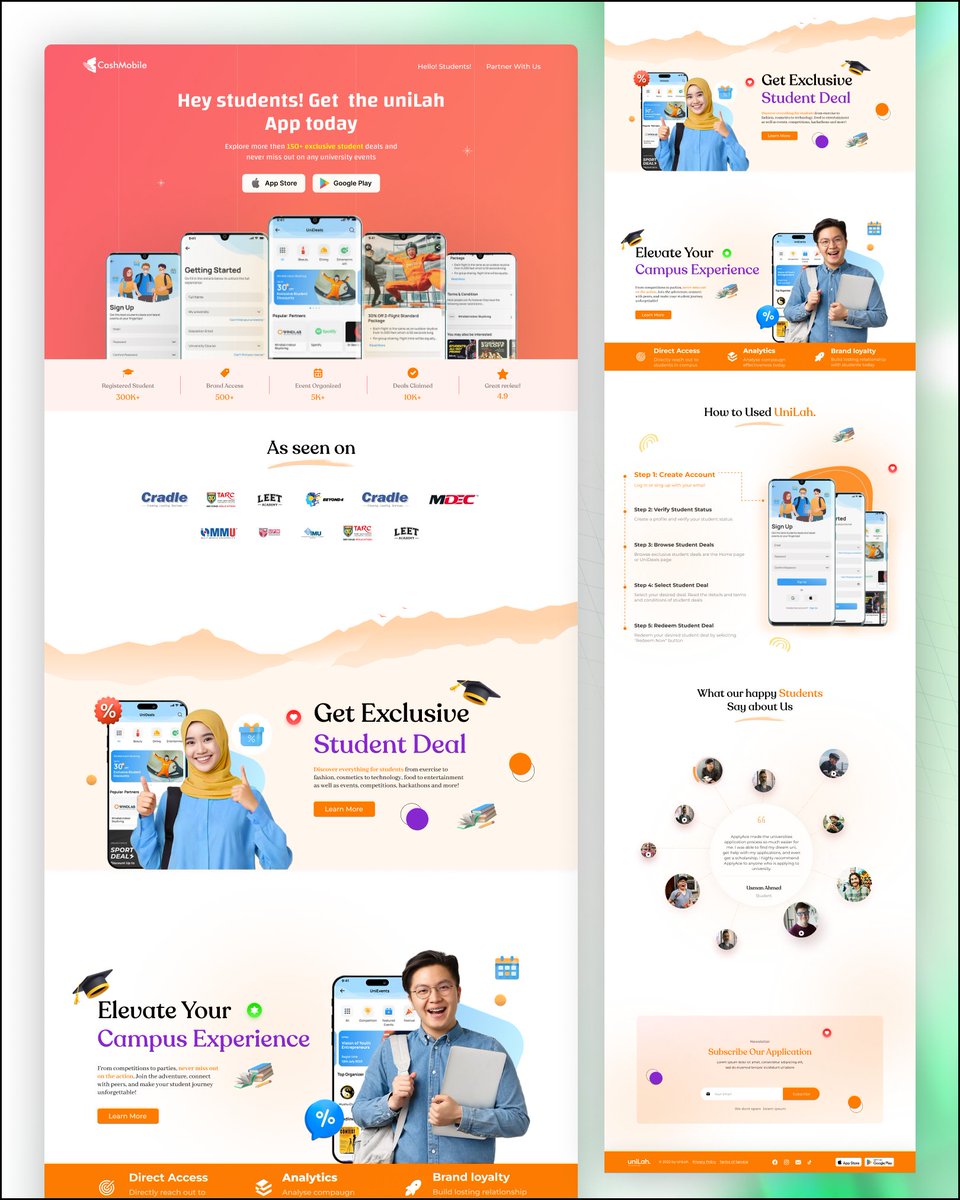 thezayedhossain's tweet photo. Student app landing page design where 300K+ speaks first.

150+ deals, 500+ brands, 4.9 rating, all in one flow.

Need a conversion-focused landing page like this for your app? Let's build yours too.

#uidesign #webdesign #landingpagedesign #expertsquad https://t.co/A0c9zfORP9
