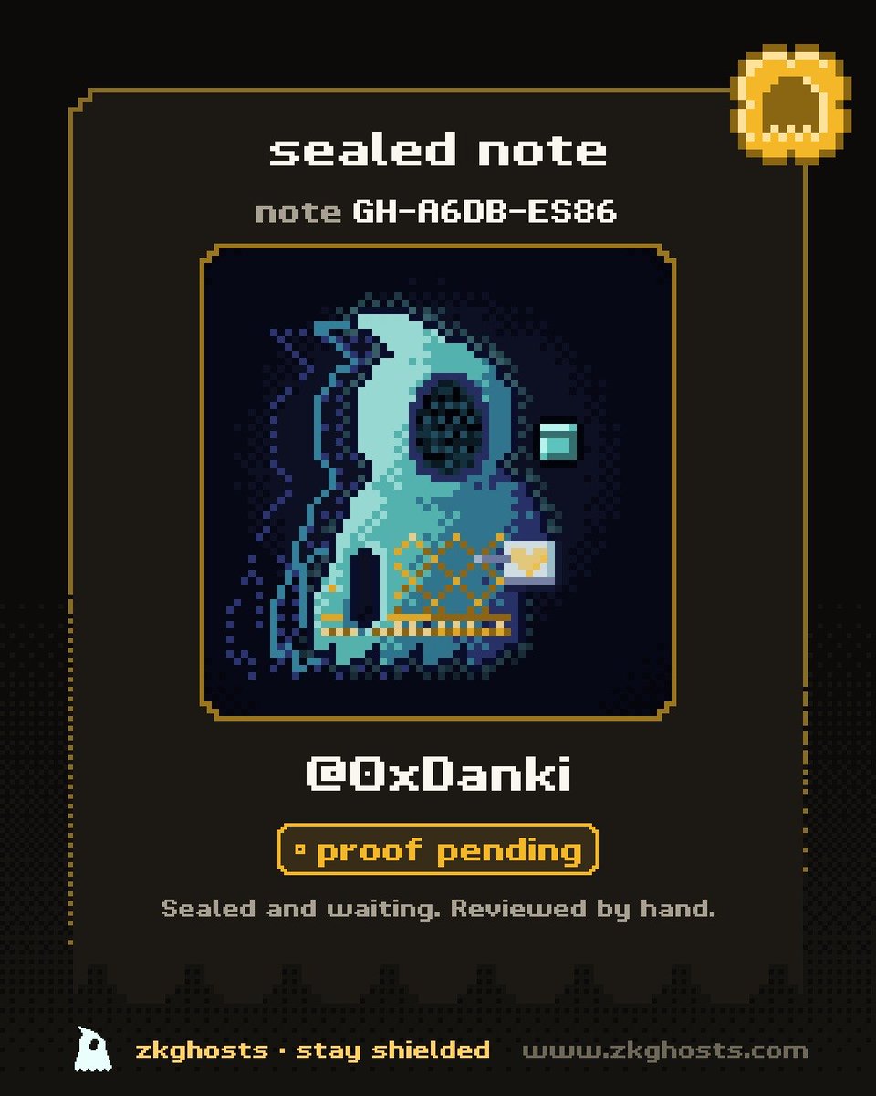 0xDanki's tweet photo. ZEC hides sender, receiver, amount. zkghosts hide the face. Sealed my ghostlist note. @zkghosts_ https://t.co/xRRQQT1qnf https://t.co/6ysbwokjCK
