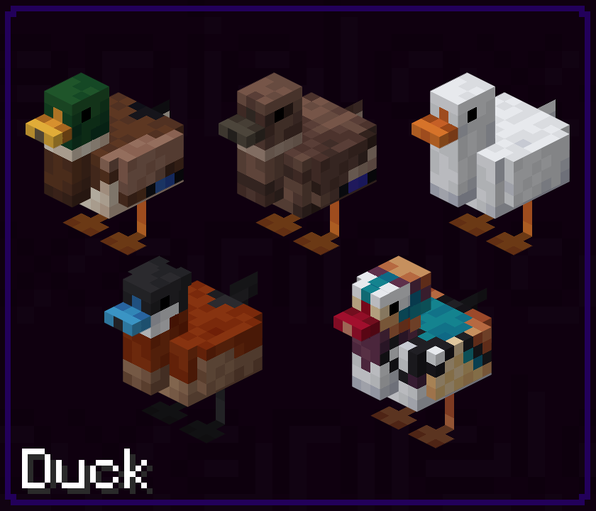 xanielox's tweet photo. Ducks! My cousins!

-Mallard
-Khaki
-Pekin
-Ruddy
-Mandarin

#minecraft #pixelart #art #duck #duckart https://t.co/lc5mmknCLO
