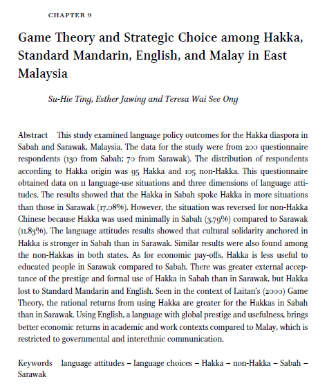 musicsoul_tesa's tweet photo. My chapter with Prof Ting and Dr Jawing, since Covid days, finally is published 🥳🥳 It's about Hakka in Sabah...brings back memories of intense writing during the lockdown period 😚 #minoritylanguage #Sabah #Malaysia https://t.co/sbwkLAp8tw