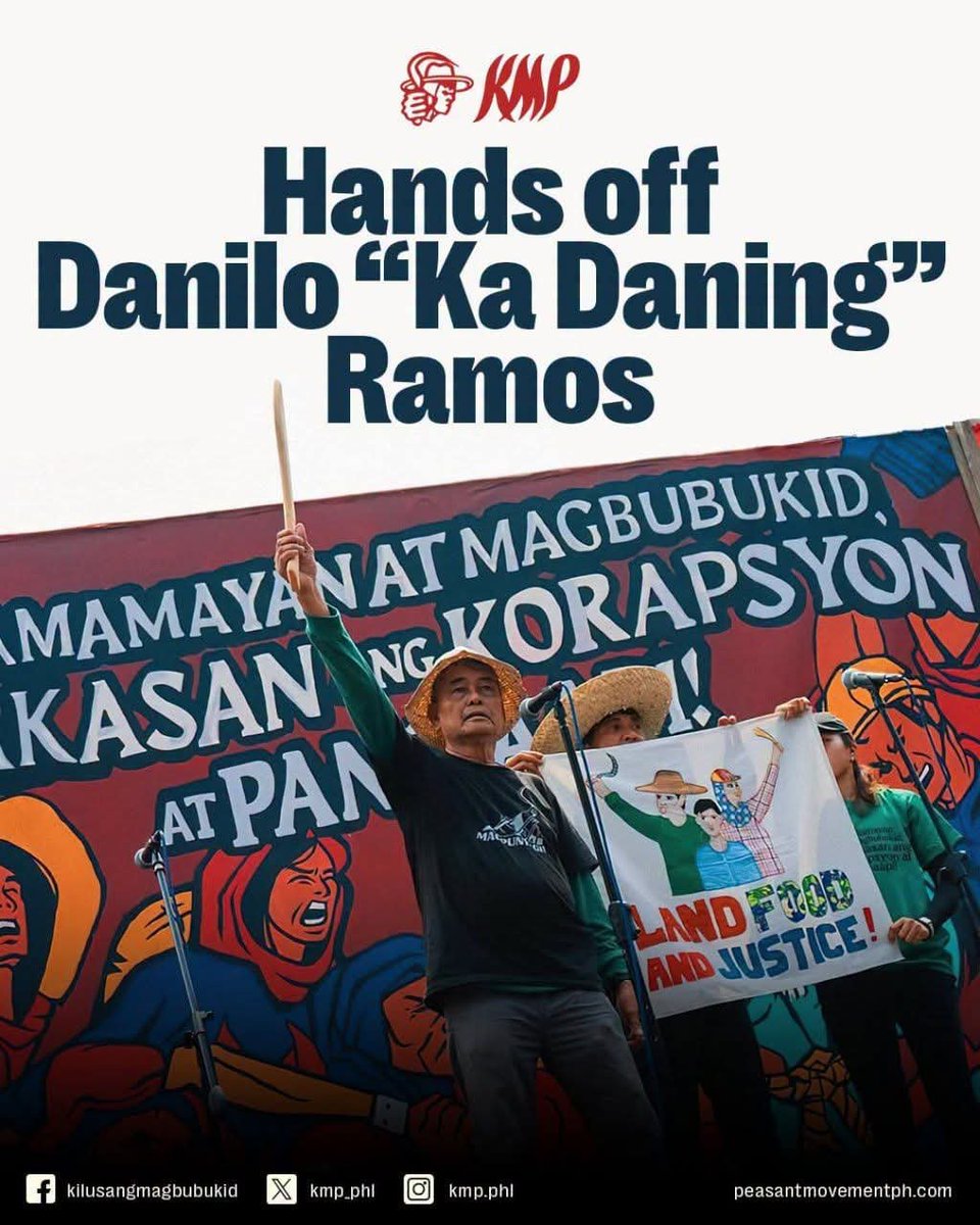 manayleila's tweet photo. Tigilan ang paniniktik at panggigipit kay Ka Daning Ramos!

Ang pagmamanman, pananakot at pagbabanta sa mga lider magsasaka tulad ni Ka Daning ay hindi lamang paglabag sa kanilang karapatang ipahayag ang hinaing at kritisismo sa gobyerno, kundi isa ring hayagang pagsupil sa ating demokrasya.  

Tigilan ang harassment at red-tagging sa mga nakikipaglaban para sa mga magsasaka, sa mga tagapagtanggol ng karapatang-pantao, at naghahanap ng pananagutan sa malawakang katiwalian sa pamahalaan.  

#HandsOffDaniloRamos
#StopRedTagging

📸 KMP https://t.co/lag3EOXNUw