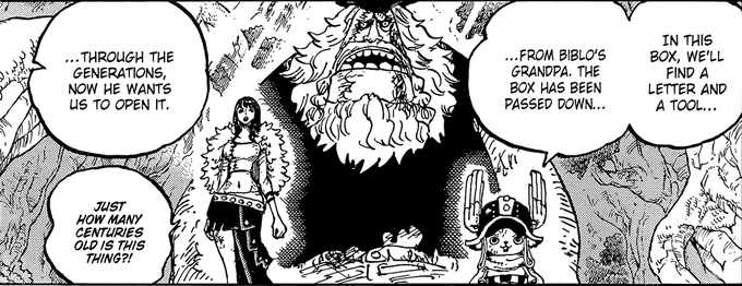 Goated_Lore's tweet photo. Most likely the hint we got is about mihawk and zoro related but my mind see other things like, it's about Holy Knight heart or remember biblo thing what in the box ? A watch with timer. Or anything else !?

#Onepiece1194 https://t.co/6E3uubhQSY