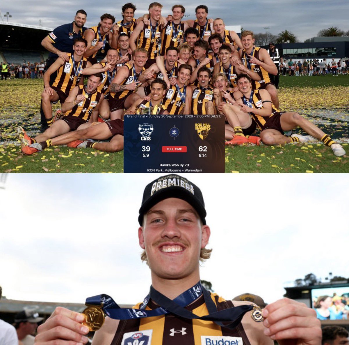 TheRealAFL2020's tweet photo. STATE LEAGUE GF WRAP:
@VFL: @boxhillhawks 🟤 🏆 🟡
Norm Goss: Ollie Greeves 

@SANFL: @Norwood 🔴 🏆 🔵
Jack Oatey: Baynen Lowe 🏅

@WAFLOfficial: @peelthunder ⚡️ 🏆
Simpson: Jeremy Sharp 🏅
#VFLGF #VFL 
#SANFLGF #SANFL
#WAFLGF #WAFL https://t.co/ifx8mcjUQm