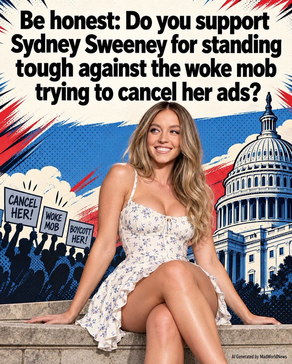 itxlunza's tweet photo. DO YOU STAND WITH SYDNEY SWEENEY FOR REFUSING TO BOW TO THE WOKE MOB? SHE STOOD FIRM, STAYED TRUE TO HERSELF, AND REFUSED TO BACK DOWN. DO YOU SUPPORT HER? https://t.co/GNleo4UcAK