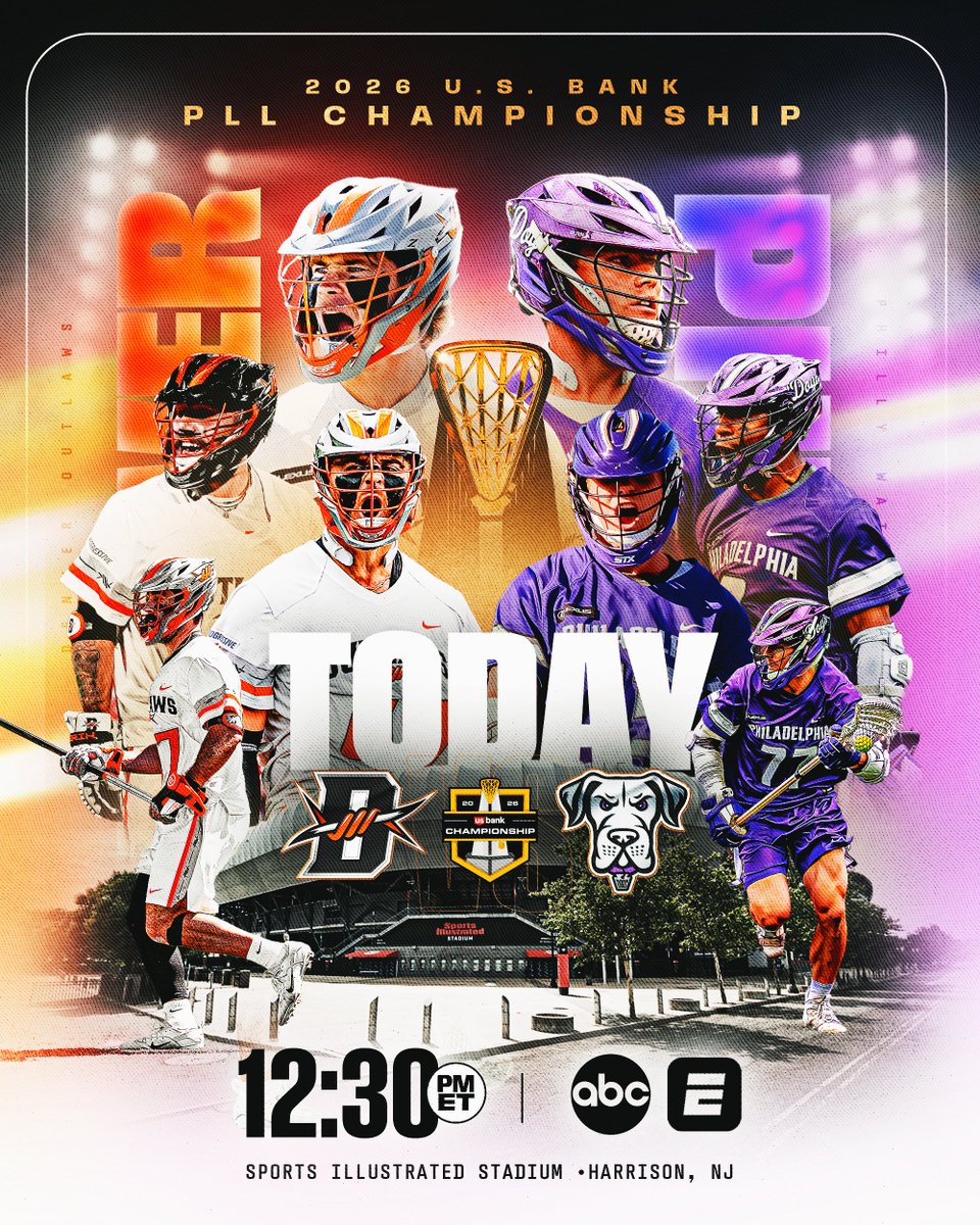 PremierLacrosse's tweet photo. IT ALL COMES DOWN TO THIS— IT’S CHAMPIONSHIP SUNDAY! 🏆🔥 

The 2026 @usbank PLL Championship: @DenverOutlaws  VS. @PLLWaterdogs 12:30 PM ET on @ABC! https://t.co/GCEbY5svDK