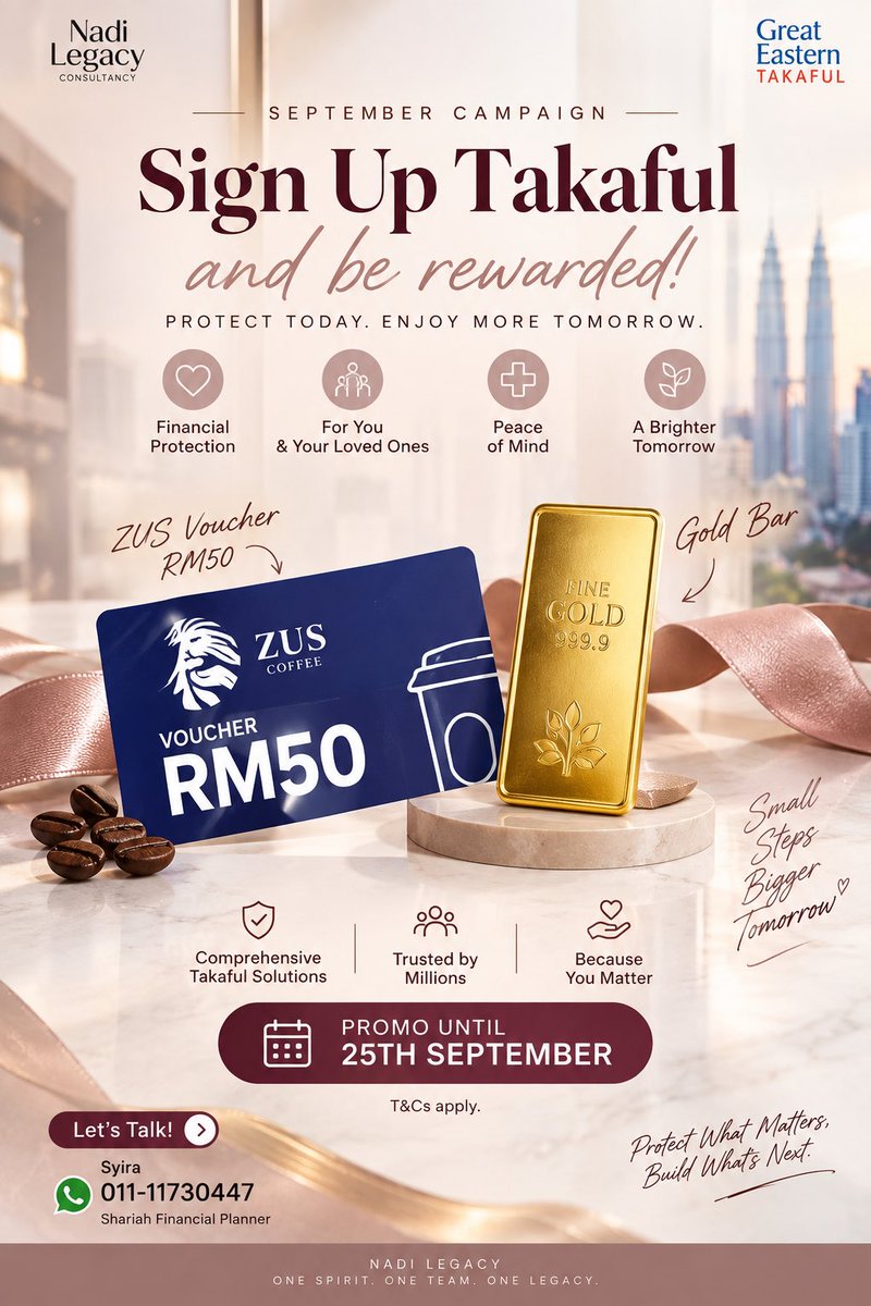 syerotsyira's tweet photo. Untong sangat siapa yg signup takaful this month dgn great eastern.
So far dah 5 clients yg entitle for this. I nak share juga here, those yg tengah survey2 tu meh dm/whatsapp sis, kite consult dlu. I dr 2021 aktif kat X ni n ramai clients juga dr sini #takaful #insurans https://t.co/nKJ9CYtRsr