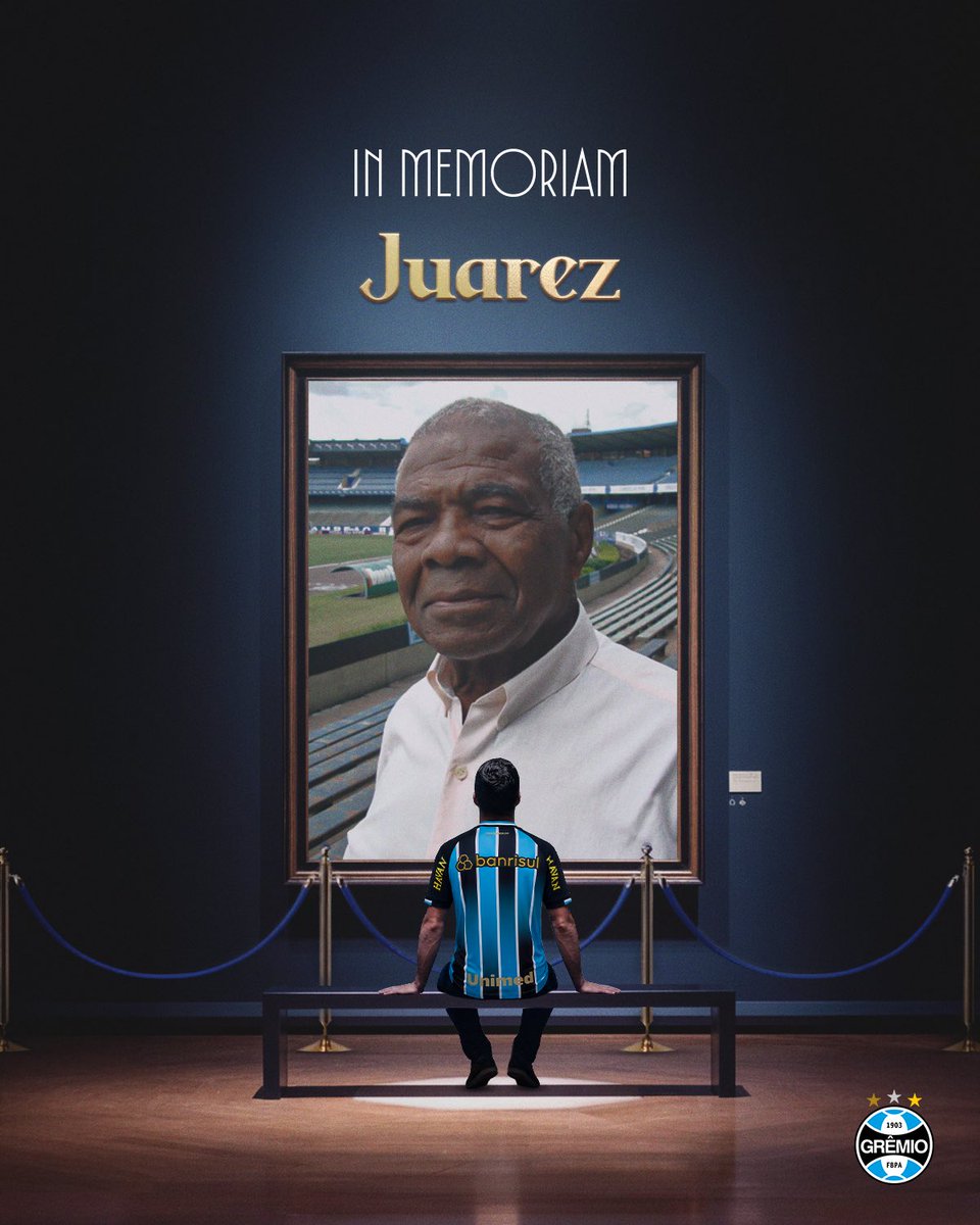 Gremio's tweet photo. Há 98 anos, nascia Juarez! 🇪🇪 O "Leão do Olímpico" fez história com o manto Tricolor e é conhecido como um dos nossos maiores centroavantes. Foram 205 gols, cinco títulos gaúchos consecutivos e uma vida de paixão pelo Grêmio. Também conquistou um Campeonato Sul-Brasileiro, torneios citadinos e o Supercampeonato Gaúcho de 1962. Por toda sua trajetória, está Imortalizado na Calçada da Fama!