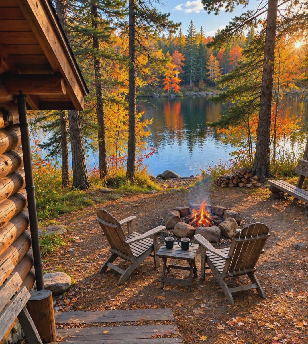 cabinsmountain's tweet photo. This is a great example of making the most of a lakeside setting, with a simple fire pit and seating area right by the water. https://t.co/JIeXFaN0c1