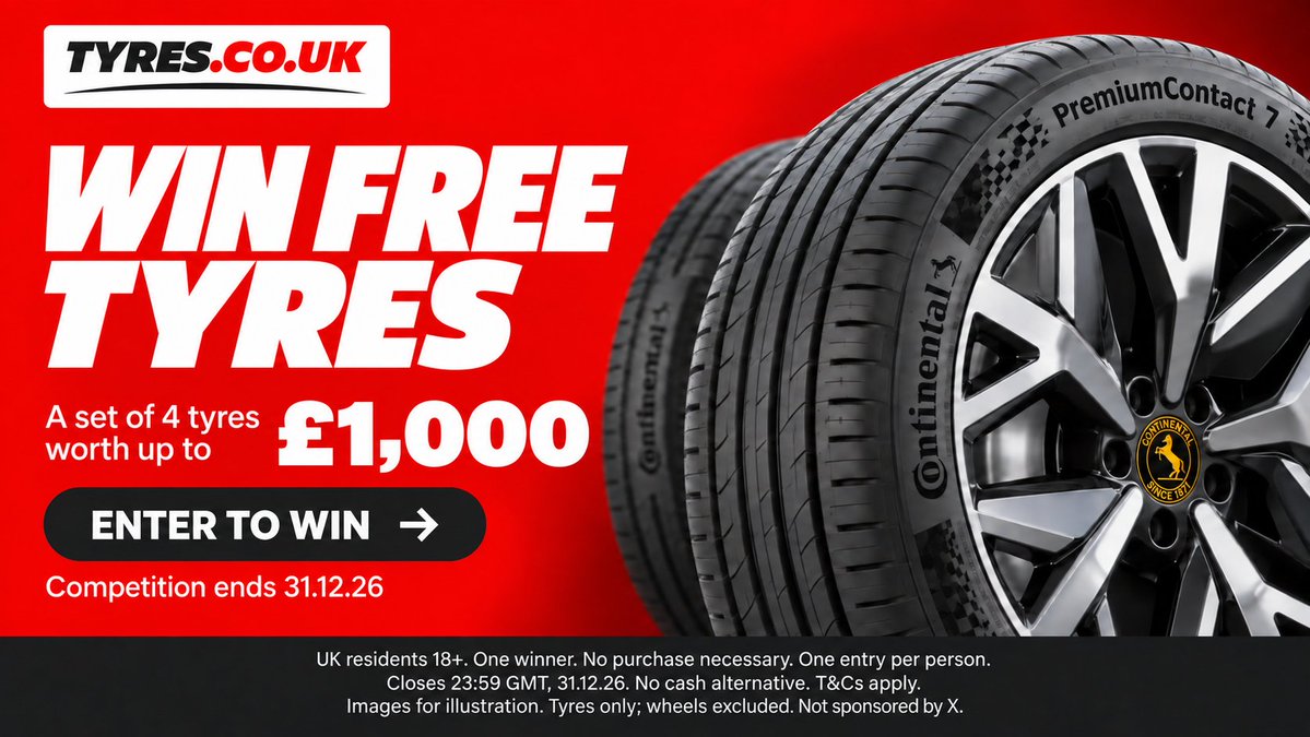 tyresukofficial's tweet photo. GIVEAWAY: 4 FREE TYRES worth up to £1000! 🚗

Pick your brand. We fit them for free.

Follow @tyresukofficial and tap below to enter. IT'S FREE!