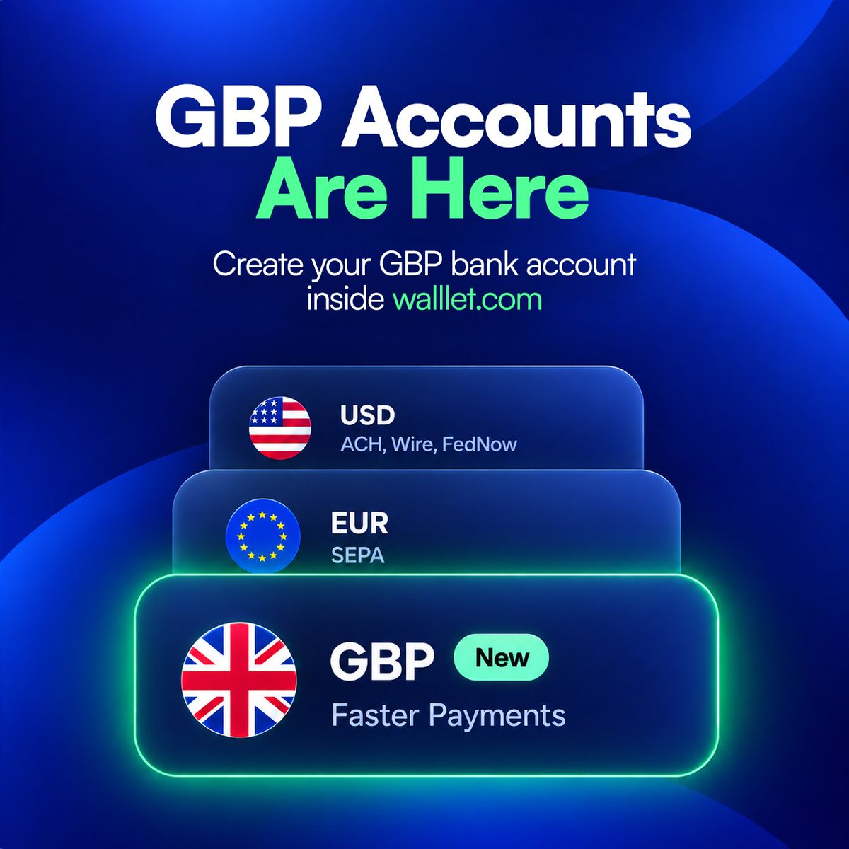 walllet_com's tweet photo. GBP accounts are now live on walllet 🇬🇧

Create your GBP bank account and start receiving pounds through Faster Payments.

Open walllet → Tap Deposit → GBP

Set up your account and get your GBP bank details in minutes.

USD, EUR and GBP, all in one place. https://t.co/9xxFbETgOa