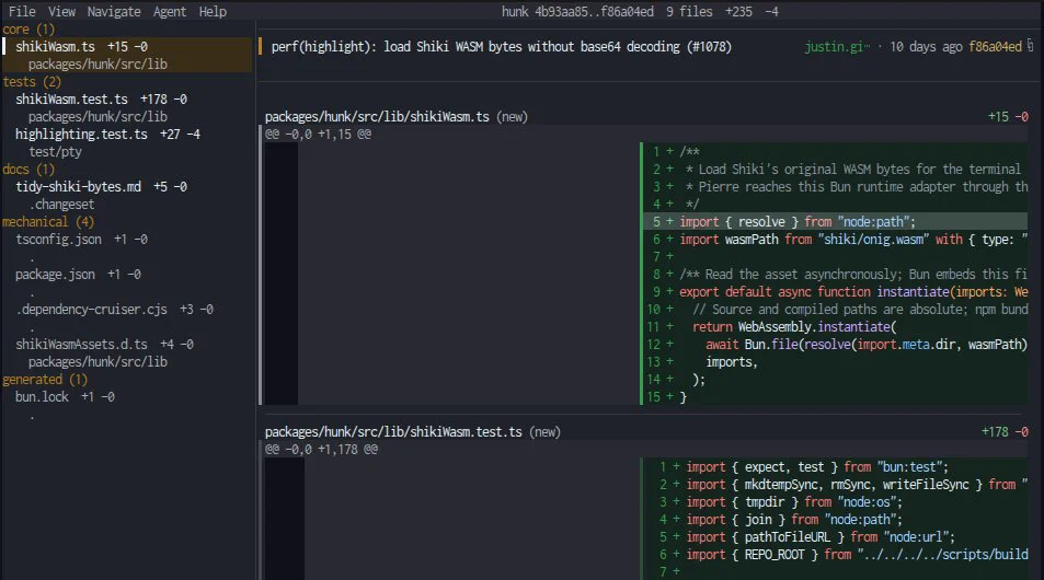 hunk-triage により diff を開いた図