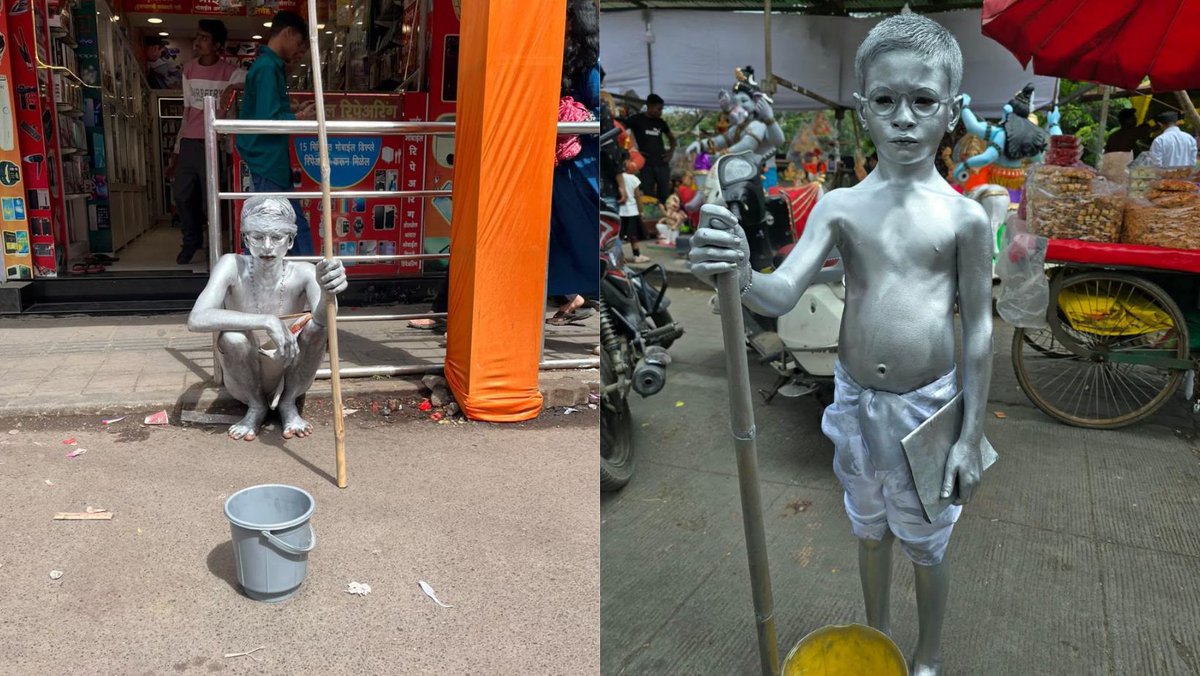 gauraavkadam's tweet photo. Pune's Silver-Painted Children Dream Of A Life Beyond Streets 

"There are around 8-12 of us who stand daily like statues, painted in silver and begging for money. I don’t feel happy doing this, but we can’t do anything else. " 

https://t.co/3tikbedFmO https://t.co/IMaXG2DW9i