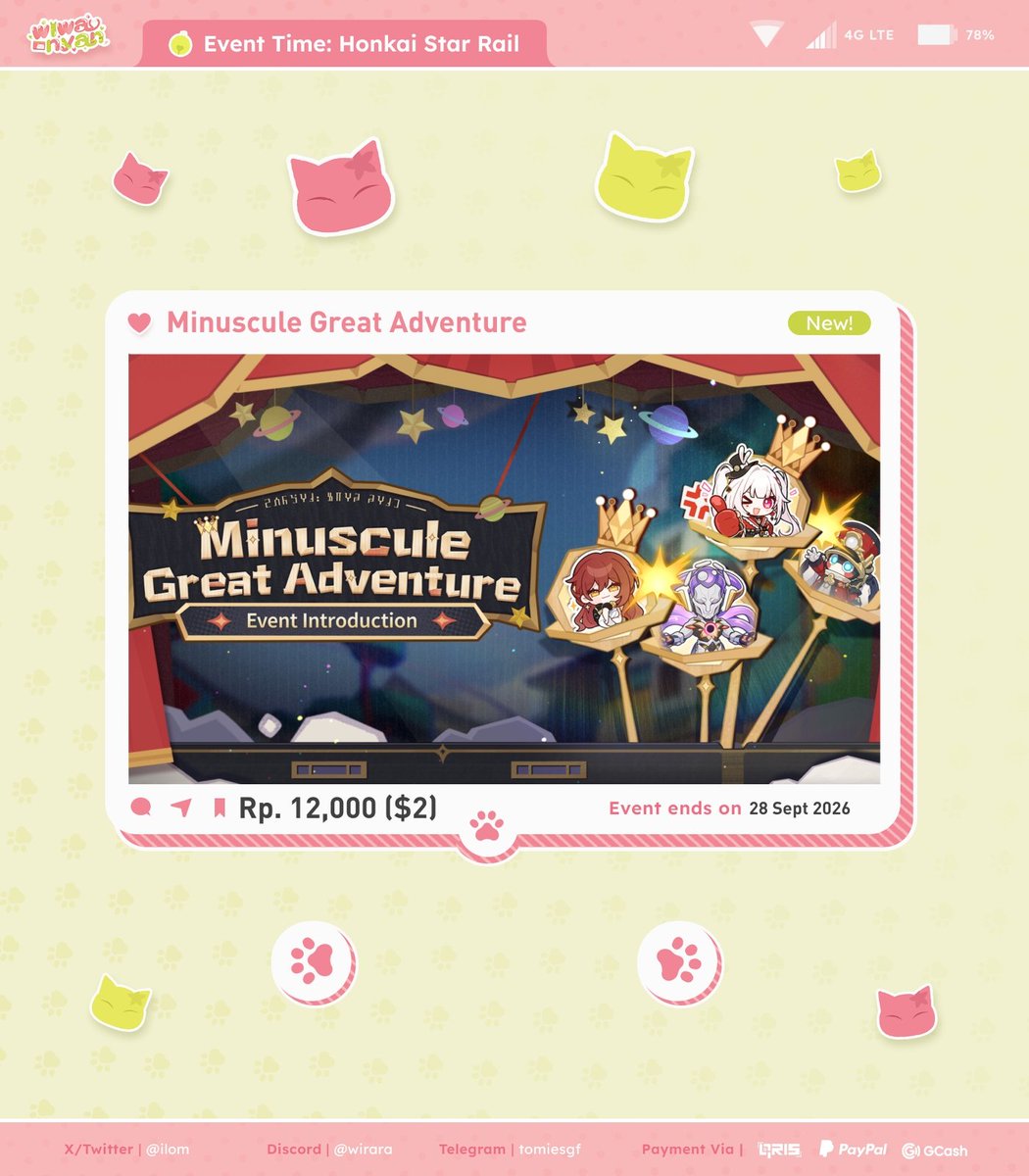 ilom's tweet photo. 💌 Hello Trailblazer!!!

These HSR events end in a week ! 

☆— Overdrive Whirlwind Grand Prix (Free Lightcone): 60,000 ($5)

☆ Minuscule Great Adventure: 12,000 ($2)

kalau mau order langsung chat aku yaa *(if you want to order just text me)🐈

t. balap #zonauang #zonaba https://t.co/zZhfH3XtTY