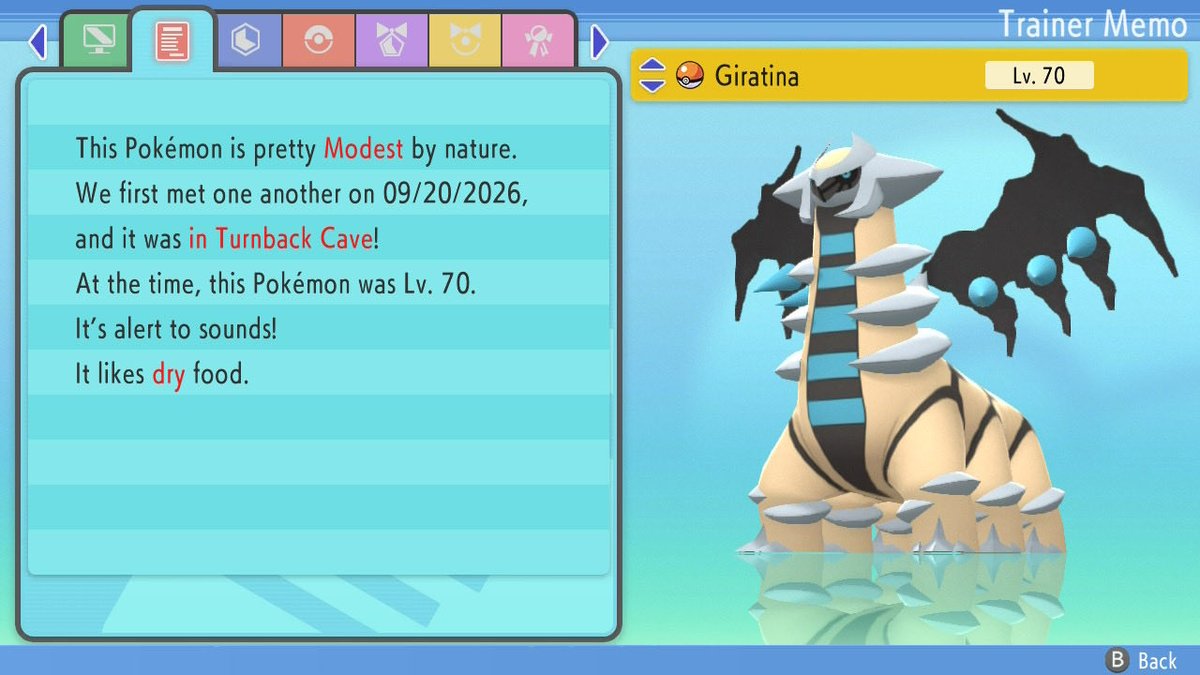 ItsShinaro's tweet photo. A hunt that I have picked up, and put down many times over the past few years; today I finally completed. 

Shiny Giratina, Pokemon Shining Pearl &amp; caught in a Pokeball.

(I have no idea what the encounter number was). https://t.co/bOISBodHQg