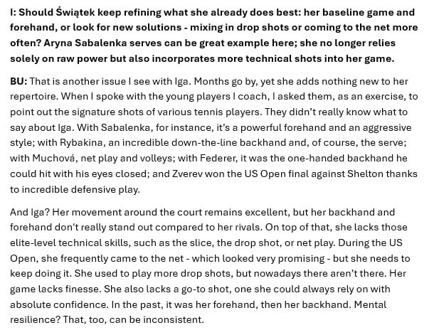 ad_swiatek's tweet photo. ‼️an interesting interview with iga's first childhood coach. she's very blunt and talks about a lot of issues she she sees in iga's game, rather unique solutions and daria, too. at the same time, she's protective over "our iga". most interesting quotes (full trans > replies): https://t.co/hM3ZYLMTwf