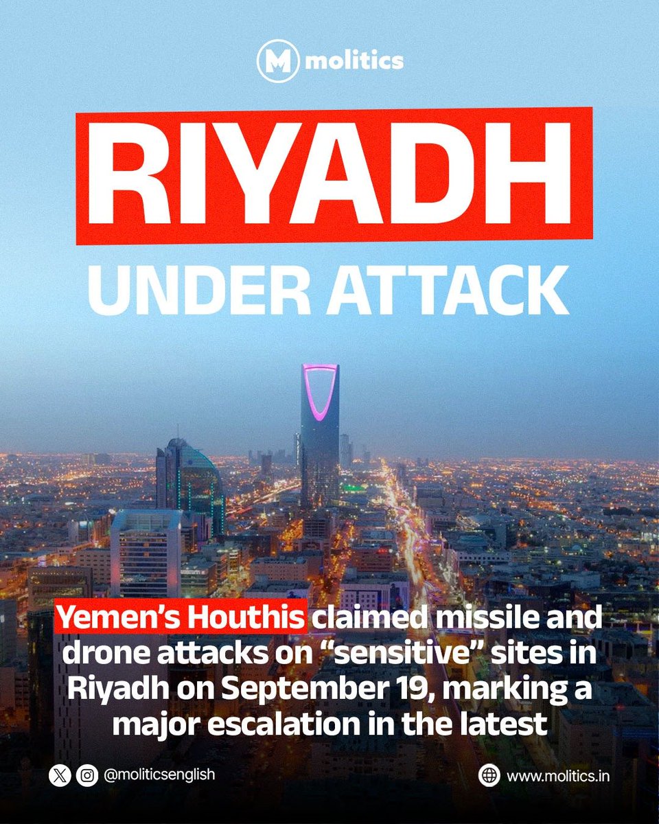 MoliticsEnglish's tweet photo. Riyadh on alert as Saudi Arabia says Houthis attempted a ballistic-missile strike on the capital.

The development comes amid the wider US–Iran conflict and growing regional tensions.

#SaudiArabia #Riyadh #Houthis #Yemen #Iran #MiddleEast https://t.co/trgZxVhBvC