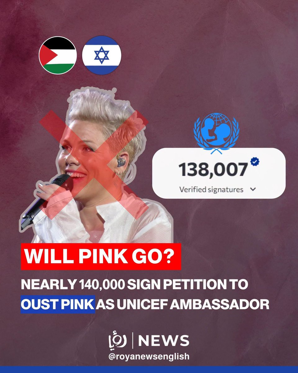 RomaissaTahar's tweet photo. The campaign has also drawn a high-profile backer. Spanish actor Javier Bardem is calling for Pink to be expelled as a UNICEF ambassador. https://t.co/CzGPcbp59V