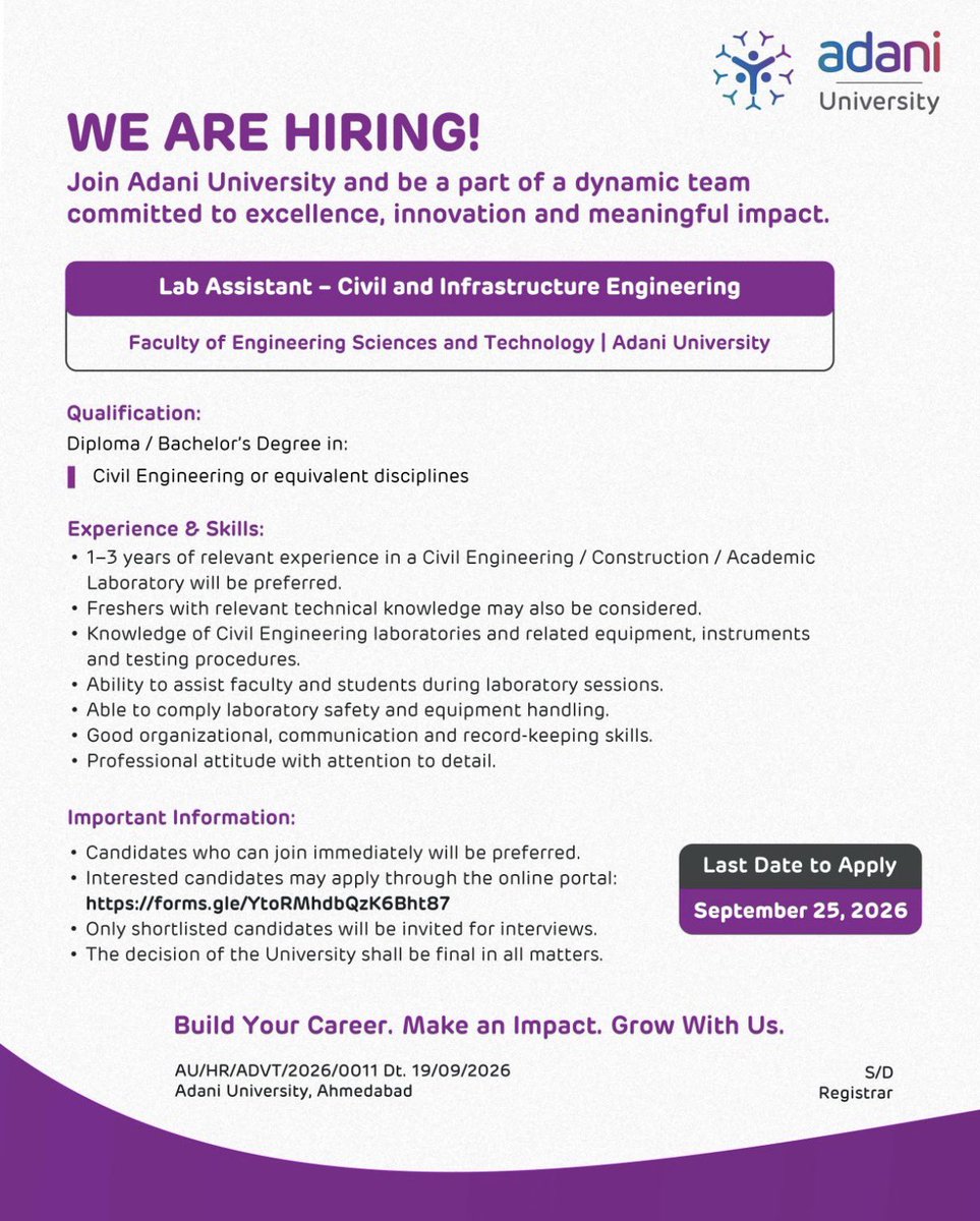 careerwithkumar's tweet photo. 🚨 Job Alert 🚨 

Adani University - Click on Link to apply.
Details Below 👇 https://t.co/rryWwbtT6F