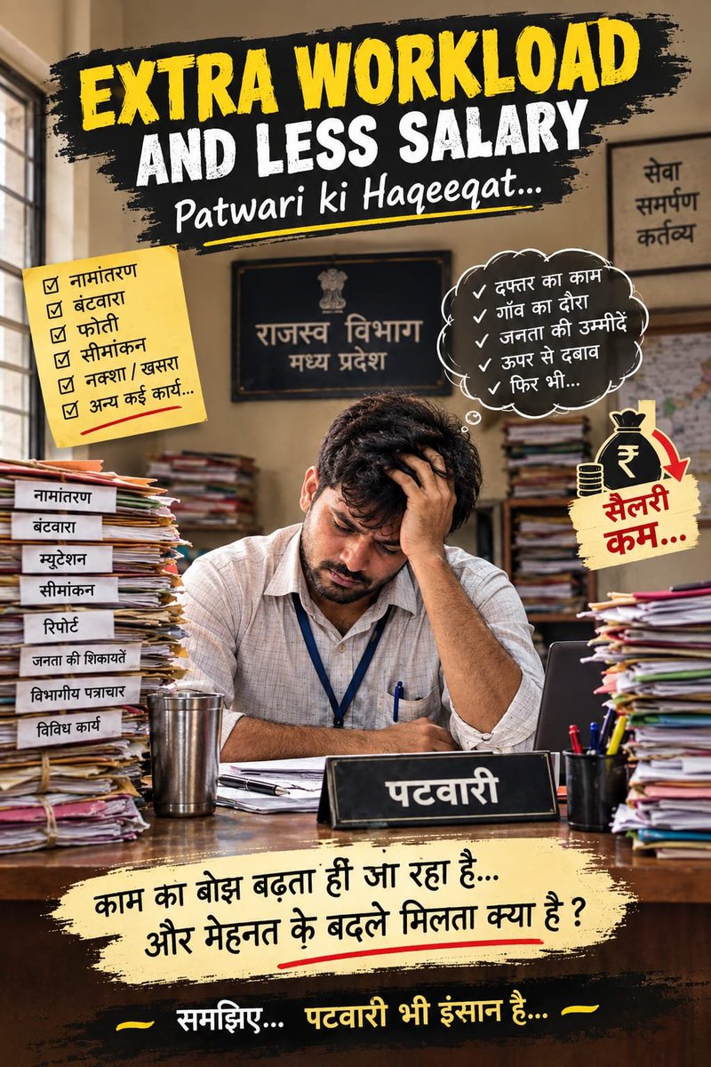 ROHITPR9427049's tweet photo. #swamitvamp पटवारीको निष्पादक की भूमिका से हटाओ ,पहले से ही पटवारी इतने काम कर रहा है अब एक ओर नया काम वो भी दूसरे विभाग का ओर वेतन 1998 के जमाने का यह सरासर अन्याय है।  केडर रिव्यू लागू करो।@drmohanyadav51 @MPTakOfficial @mpnewstv @MPNewsTodayLive @IndianExpress
@akanshathakur7 https://t.co/GvQuIJ9w7X