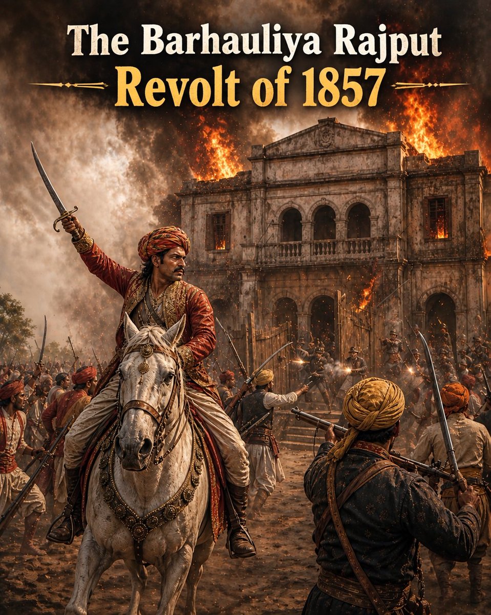 hail_bhavani's tweet photo. जून 1857 में बनारस में सैनिक विद्रोह की चिंगारी भड़कते ही, तत्कालीन बनारस जिले के चंदौली स्थित बारह ���रगना के बरहौलिया राजपूत भी विद्रोह में शामिल हो गए

बरहौलिया राजपूतों ने सकलडीहा की सरकारी तहसील और पुलिस थाने पर हमला कर क्षेत्र ��े ब्रिटिश नियंत्रण समाप्त कर दिया https://t.co/H88U1x4HYa