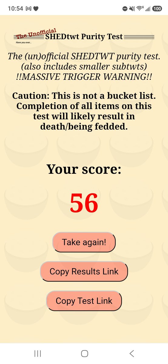 jadlem37694's tweet photo. My shedtwt purity score! ╥﹏╥ https://t.co/N0uk6rzW1K