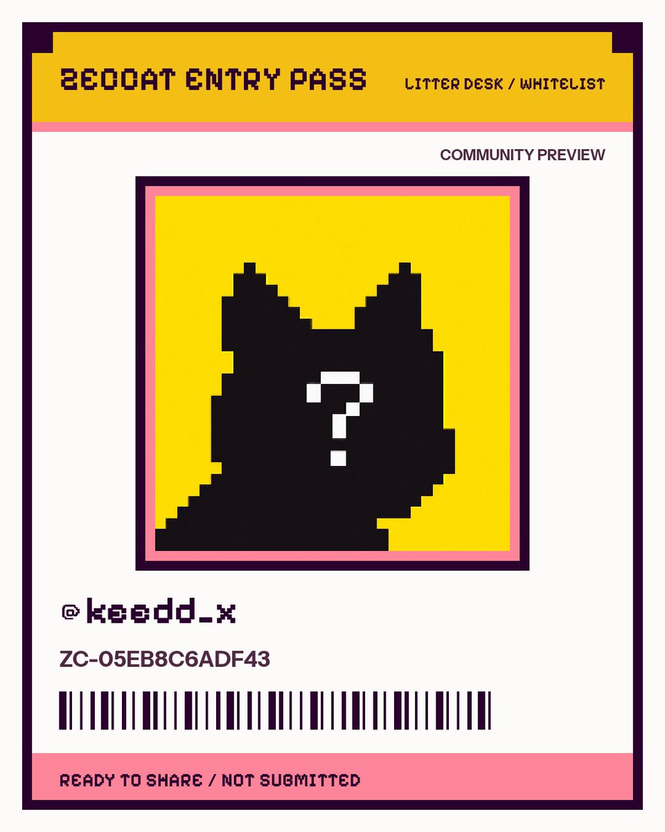 Keedd_X's tweet photo. Gg

I'm applying for the @zeccatnft whitelist. My Zeccat Entry Pass is ZC-05EB8C6ADF43. Community preview only. https://t.co/PRE9a3bfWq