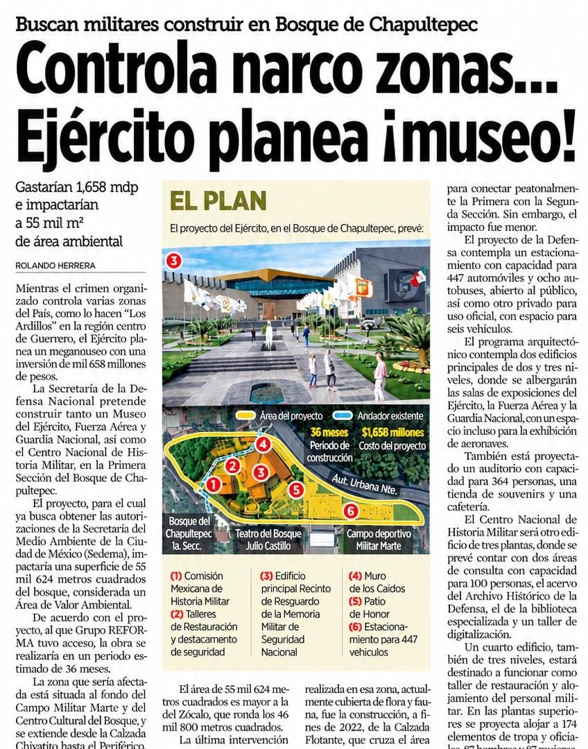 gabysalido's tweet photo. 🚨 Mientras el país exige paz, pretenden devastar más de 55 mil m² de Área de Valor Ambiental en el Bosque de Chapultepec.  

​Gastar $1,658 millones de pesos en un megamuseo militar sacrificando el pulmón de la CDMX es una aberración ecológica e institucional.  

🌳🚫🏗️ ​El bosque no se pavimenta, la flora y fauna no se negocian. 

​¿Hasta cuándo van a priorizar la piedra sobre el medio ambiente? 

​#ElBosqueNoSeToca #ChapultepecSinConcreto #CDMX #DefensaAmbiental