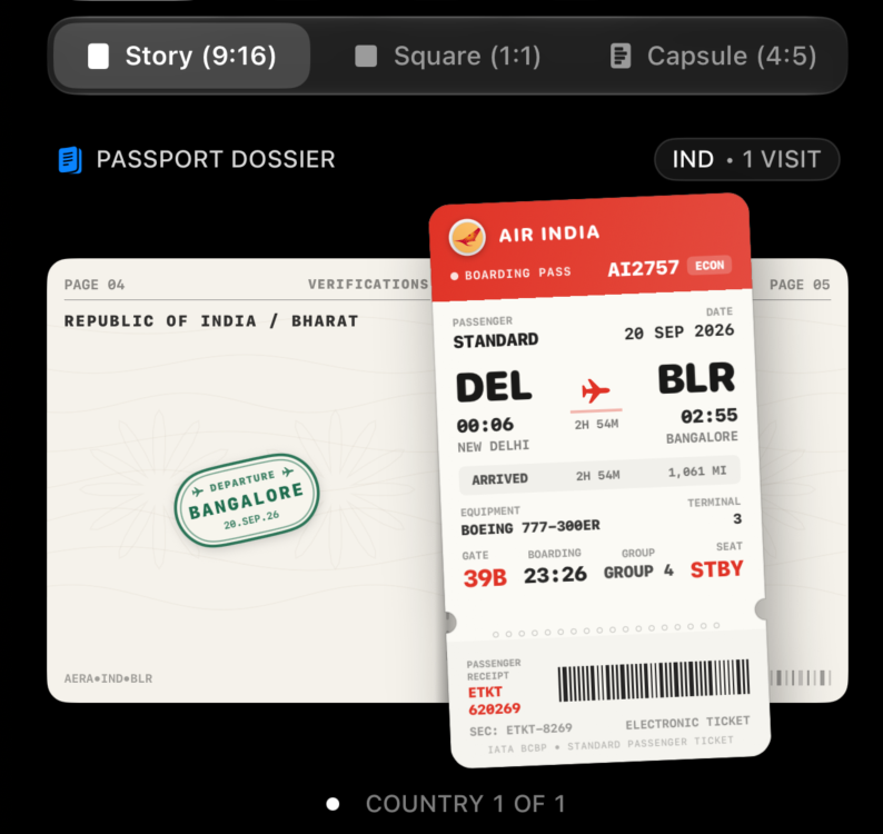 PrinceYa01's tweet photo. Turning a collection of boarding passes into something that actually feels like a passport. ✈️

Aera, Passport Dossier

Your flights. Your places. Your journey.

Still building. ↓

#iOSDev #SwiftUI #IndieDev #Aviation #TravelTech https://t.co/AMbxxQb0JX