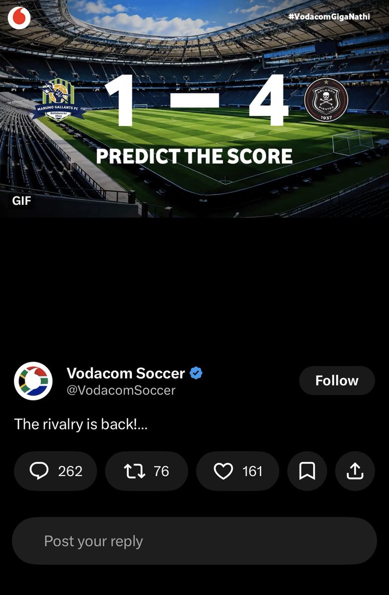 22ts_blue's tweet photo. @VodacomSoccer @orlandopirates # VodacomGiganathi https://t.co/Al1MCtCqb3