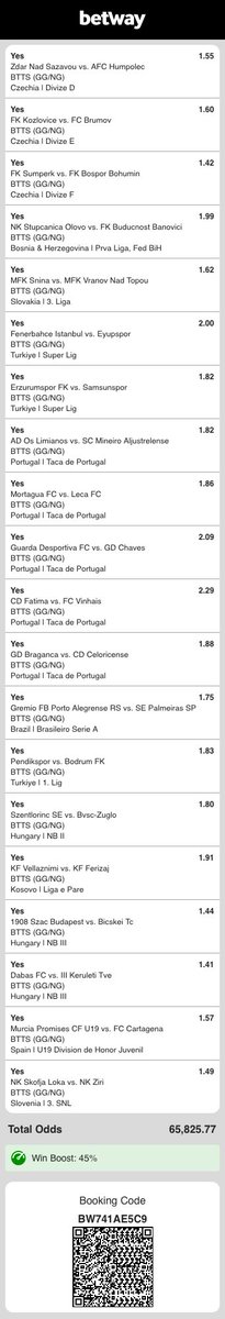 BTTSPLUG_'s tweet photo. I just placed a bet with Betway. Tap here to copy my bet or search for this booking code in the Multi Bet betslip BW741AE5C9 https://t.co/wEGcUZTQhj

Both teams to score 🔥🔥👨🏽‍🍳

65,825.77 odds 💸💸💸

Kickoff starts 15:30 🕞 ⚽️🥅 https://t.co/UP6SHnR4rj
