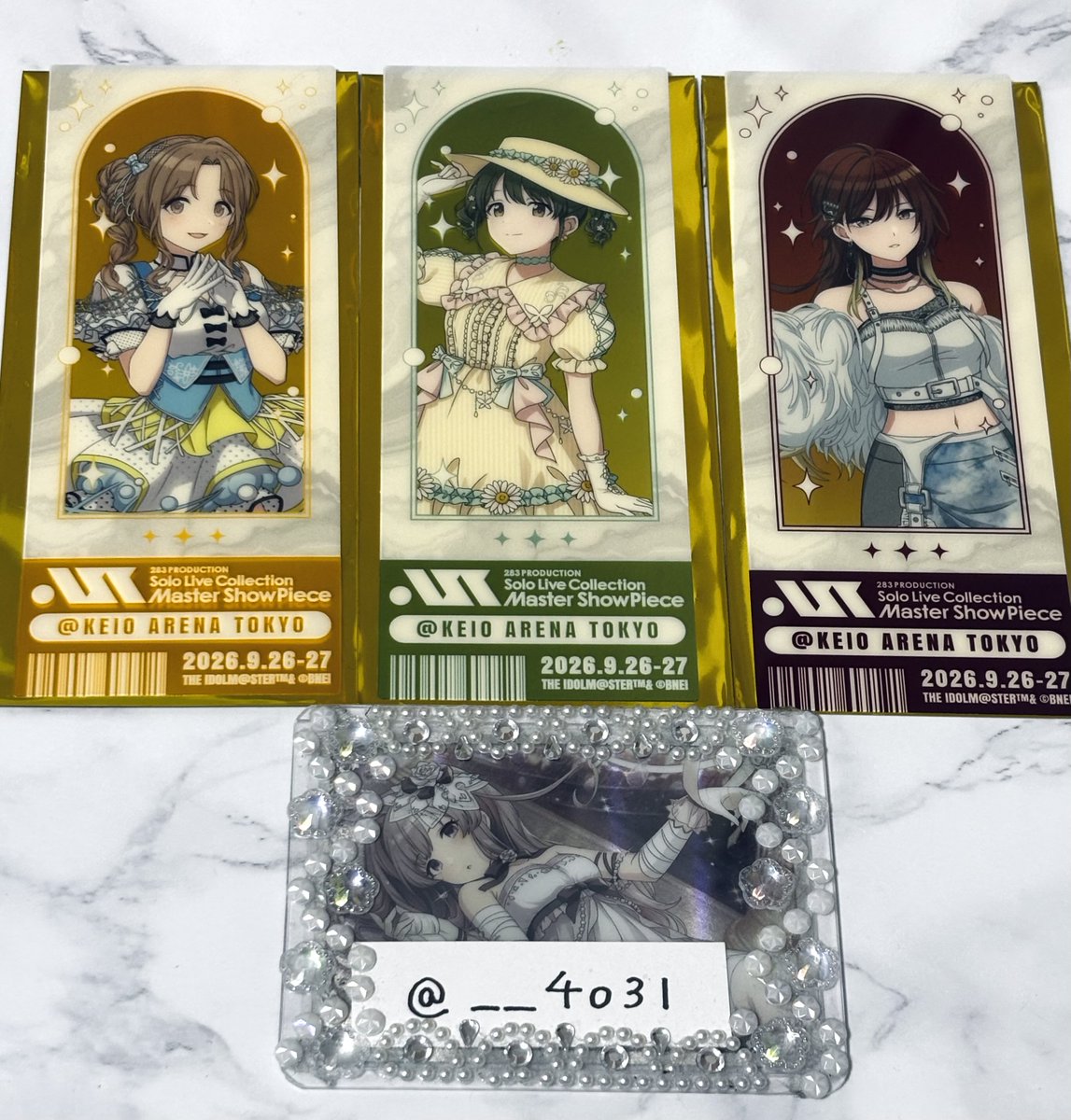 __4031's tweet photo. 【交換・譲渡】シャニマス ソロライブ　Master ShowPiece 公式トレーディングクリアチケット

譲▶︎ 雛菜、にちか、美琴

求▶︎ 霧子
　　定価(+送料)

MSP2日目手渡し またはリトリン記載手渡し　または郵送 https://t.co/t4DNVlukQW