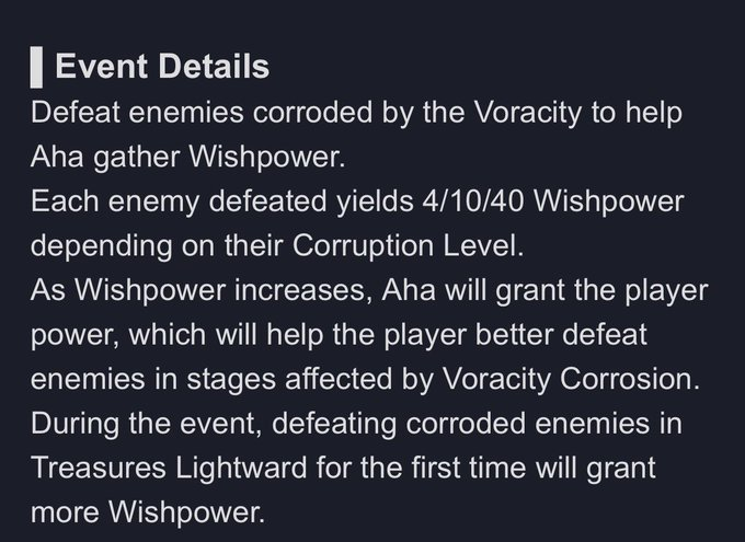 AbyssalEndr's tweet photo. The concept of the Voracity corruption adding difficulty that aligns with the lore, then adding an event like this to manage it is genuinely so cool IF ONLY THEY DIDNT ADD THE VORACITY IN THE WORST WAY POSSIBLE AND ENRAGING MOST OF THE PLAYERBASE 😭😭😭 https://t.co/kKK6KRXIWb