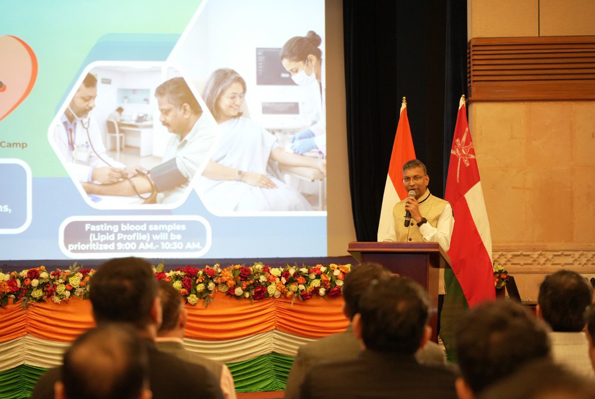 Indemb_Muscat's tweet photo. Embassy of India, Muscat, in association with Al Hayat International Hospital, organised a health check-up camp at the Embassy, reflecting the spirit of Seva Pakhwada by encouraging everyone to prioritise their health and wellbeing.

Over 100 people benefited from the camp, with doctors also conducting an informative session on common diseases, their causes and preventive measures.

Ambassador Prashant Pise welcomed and appreciated the initiative, emphasising the importance of regular health check-ups and preventive healthcare.

#SevaPakhwada2026 #SevaSankalpMahotsav