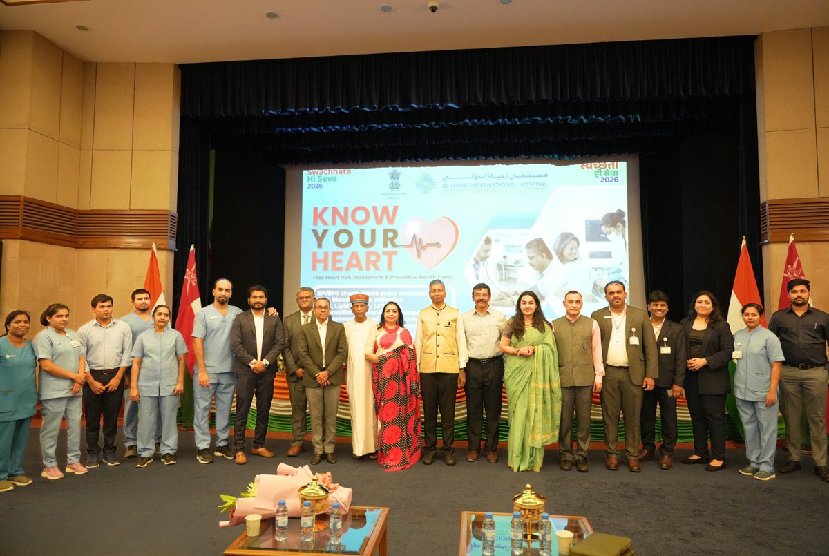 Indemb_Muscat's tweet photo. Embassy of India, Muscat, in association with Al Hayat International Hospital, organised a health check-up camp at the Embassy, reflecting the spirit of Seva Pakhwada by encouraging everyone to prioritise their health and wellbeing.

Over 100 people benefited from the camp, with doctors also conducting an informative session on common diseases, their causes and preventive measures.

Ambassador Prashant Pise welcomed and appreciated the initiative, emphasising the importance of regular health check-ups and preventive healthcare.

#SevaPakhwada2026 #SevaSankalpMahotsav