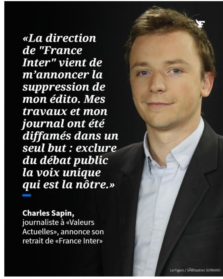 gauchecaca's tweet photo. Charles Sapin quitte France Inter.
Les groupuscules d'extrême gauche appelés syndicats ont eu sa peau.
Ainsi, en France, ce sont les gueulards fascisant qui commandent.
Pourquoi se gêneraient-ils? Ça fonctionne.
Honte à la direction de France Inter, c'est Montoire tous les jours. https://t.co/x9qAILJSlz