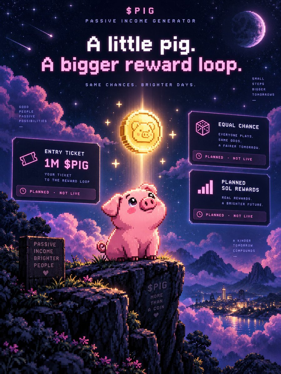pigcoin_fun's tweet photo. A Little Pig. A Bigger Reward Loop. 🐷✨

$PIG Is Built Around A Planned Holder-Reward System: Qualify With 1M Tokens, Enter Equal-Chance Rounds, And Share Variable SOL Rewards When Distributions Go Live.

Hold. Qualify. Dream. #PIG #Solana #Crypto https://t.co/ucceDDA1hK