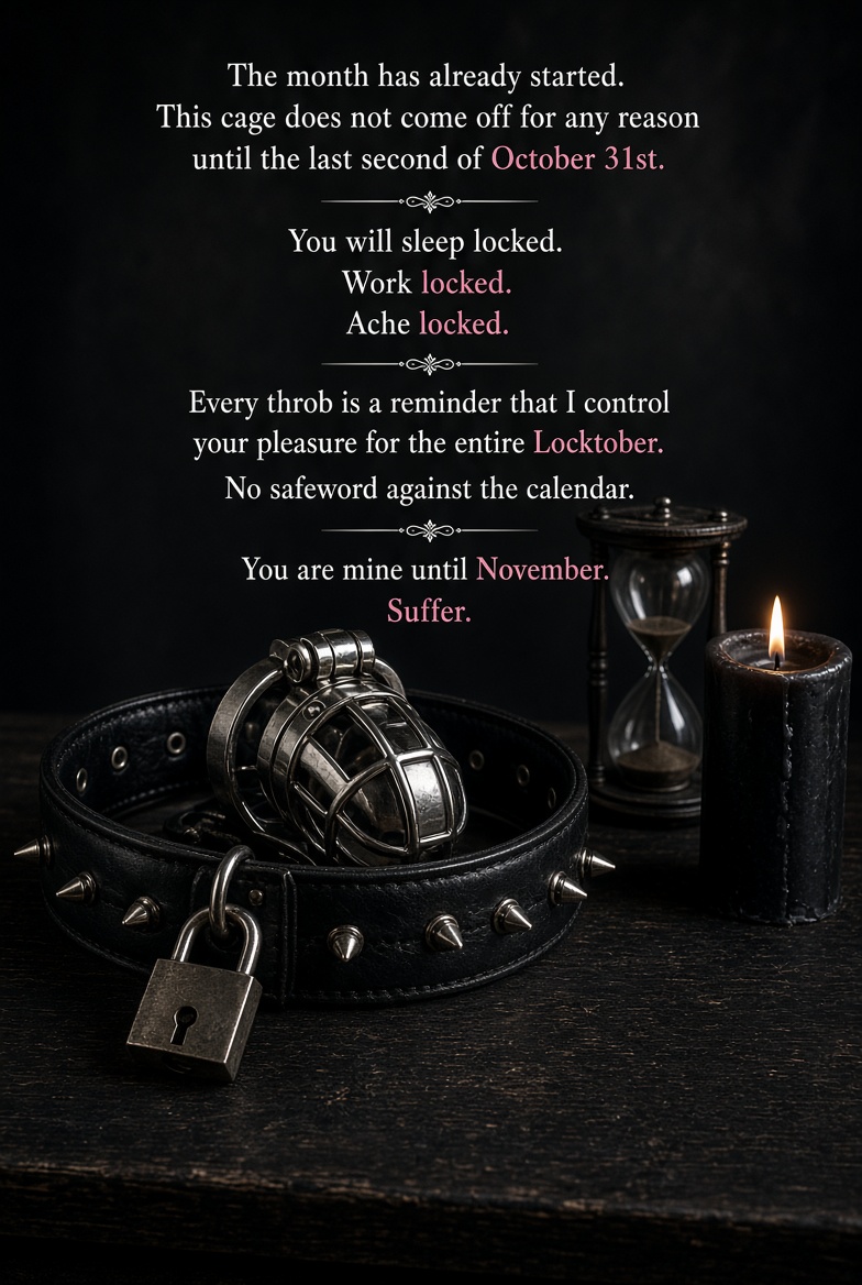 DominateMdu's tweet photo. Locktober Has No Exceptions 🔐🖤

The clock is ticking. One month of discipline, anticipation, and control. The key stays away until October ends. ⛓️🖤

#Locktober #BDSM #Chastity #Femdom #Kink

https://t.co/iIa51vJeJb https://t.co/YvLWBRTZRq