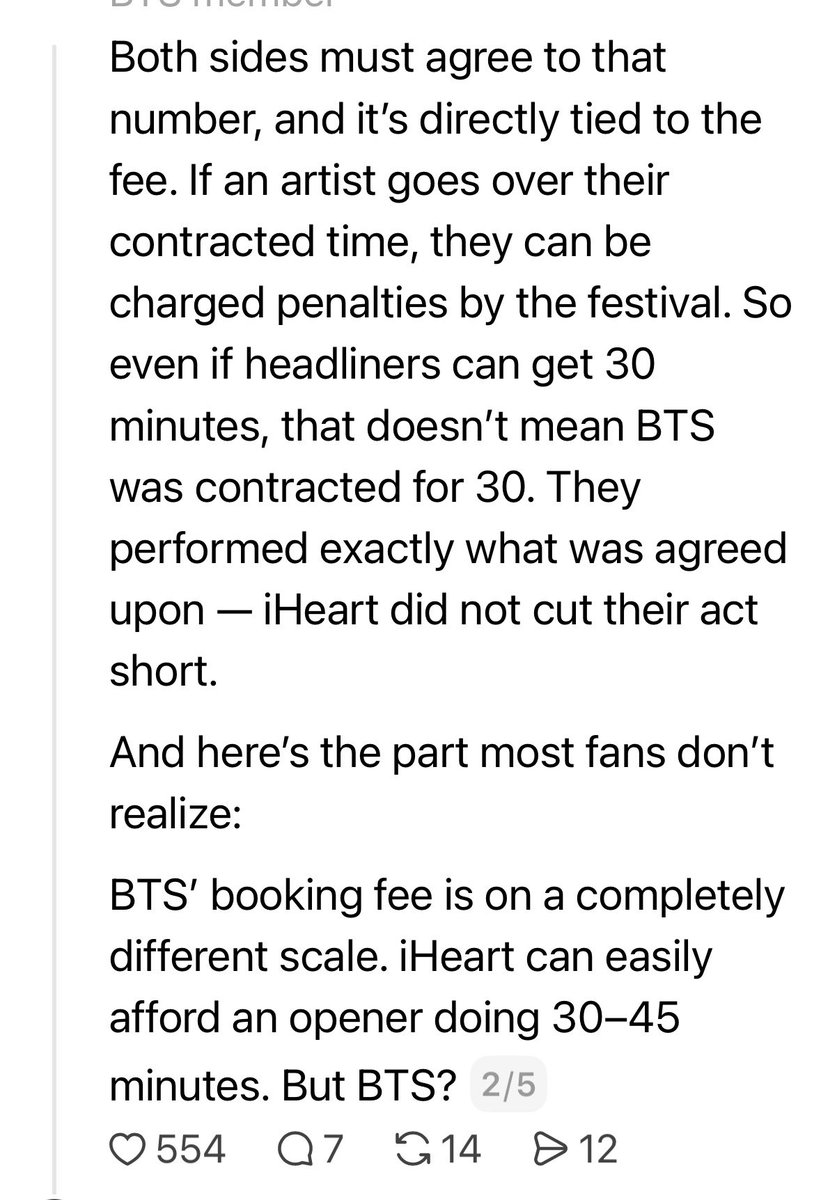 ARMYMomIR2020's tweet photo. There’s a really good explanation about BTS/ IHEART on Threads from someone on the industry side.  I think it explains the short set, contracts etc.  really well. https://t.co/44lndKhxpD