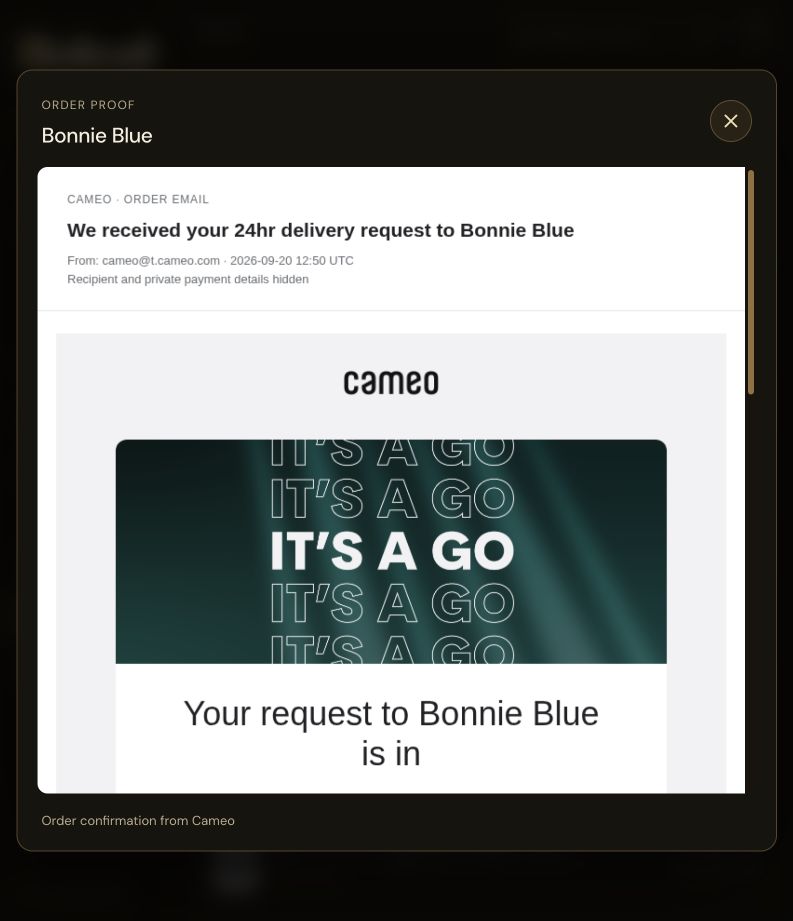 tryrollcall's tweet photo. the Bonnie Blue community made the call 💙

first Cameo request placed, funded by the community's creator fees. https://t.co/ecbI1IzSTn